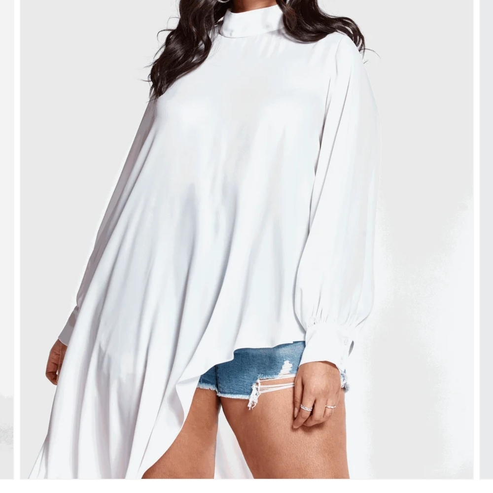 Elegant White Asymmetrical Blouse - Picture 3 of 4